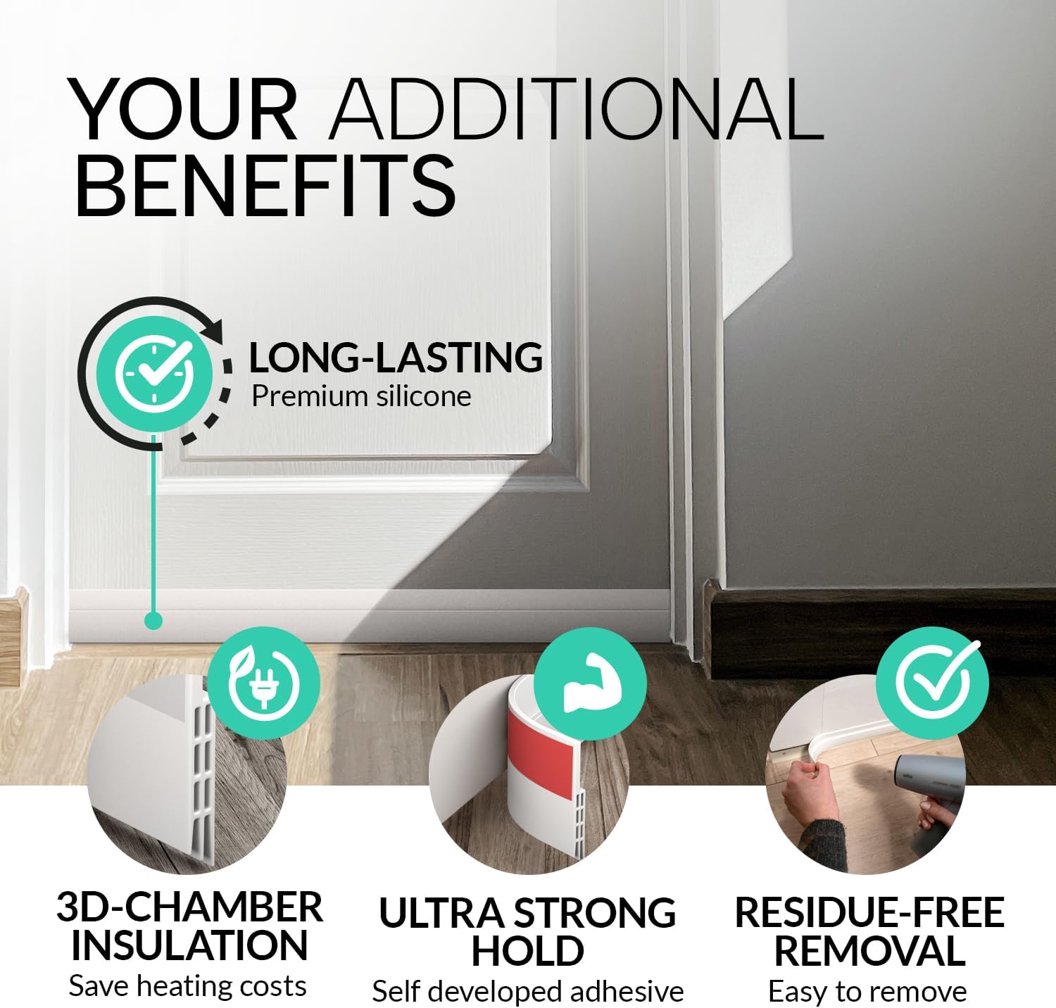 Vellure® Door Sweep Weather Stripping – Portable Garage Entryway Barrier, Trims to Fit Any Exterior Door