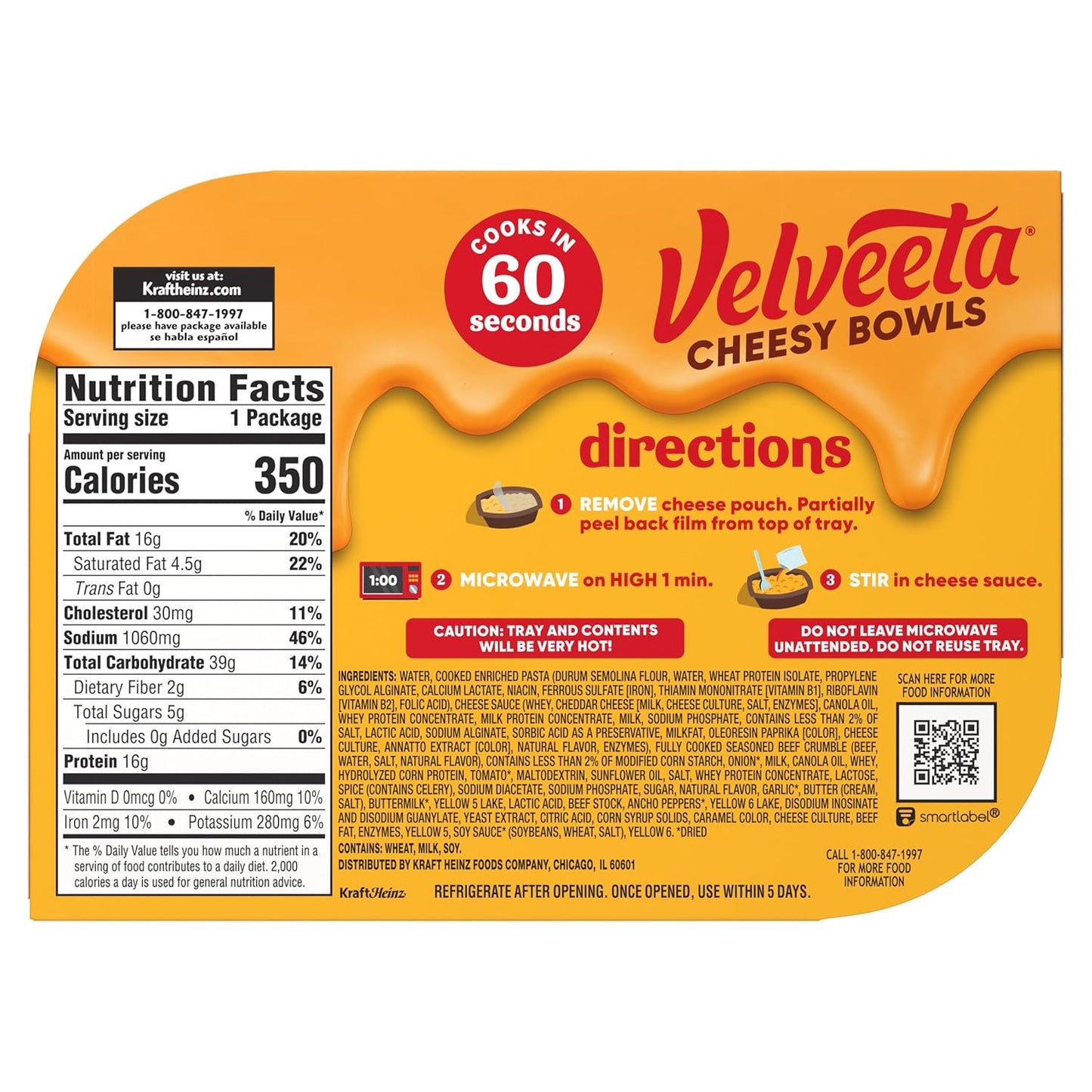 Velveeta Cheesy Bowls Ultimate Cheeseburger Mac – Single-Serve No-Dishes Lunch for Clutter-Free Kitchens, 9 oz Tray