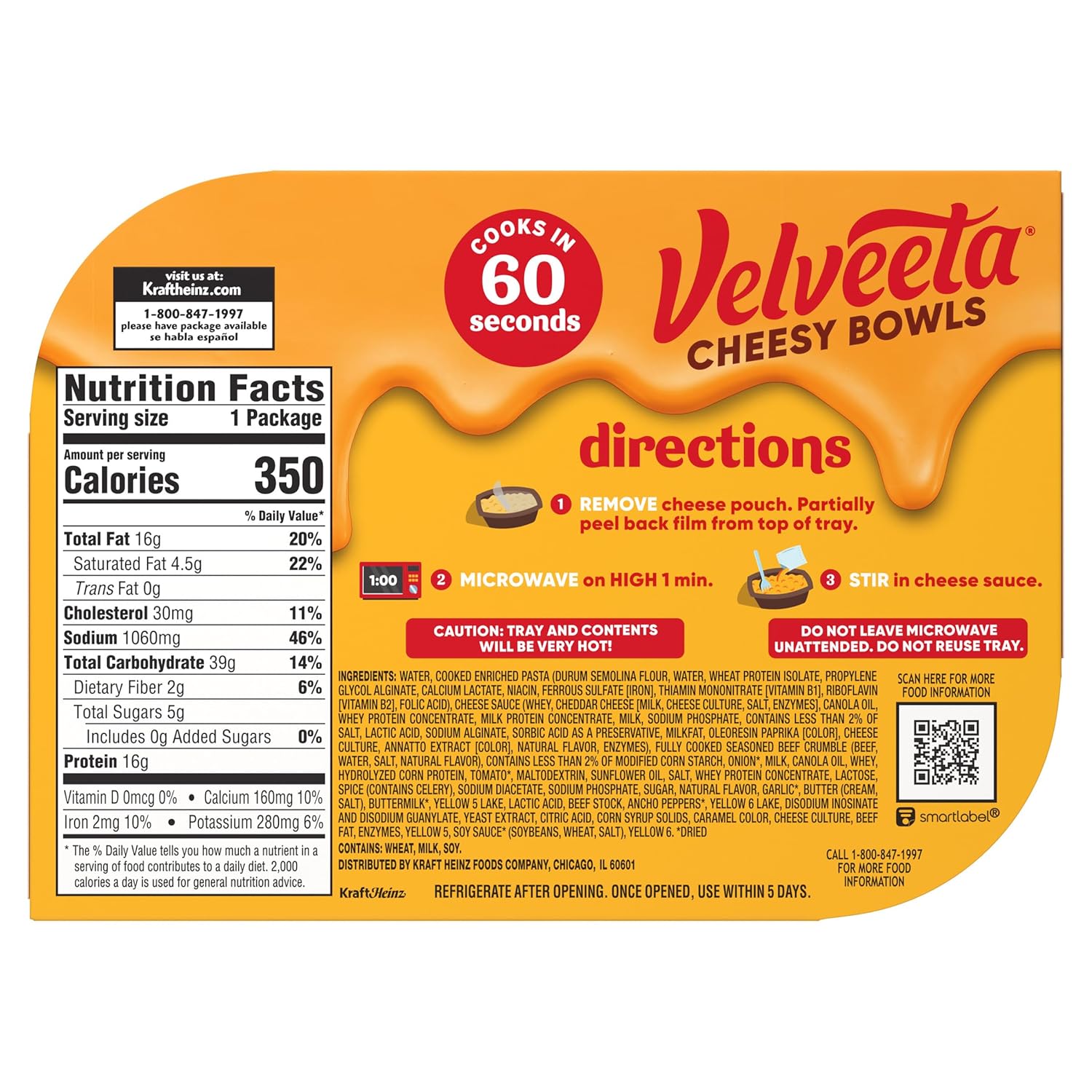 Velveeta Cheesy Bowls Ultimate Cheeseburger Mac – Single-Serve No-Dishes Lunch for Clutter-Free Kitchens, 9 oz Tray