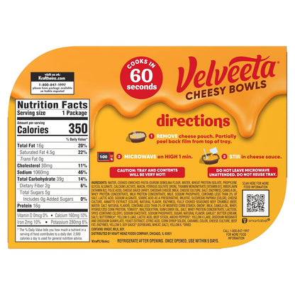 Velveeta Cheesy Bowls Ultimate Cheeseburger Mac – Single-Serve No-Dishes Lunch for Clutter-Free Kitchens, 9 oz Tray