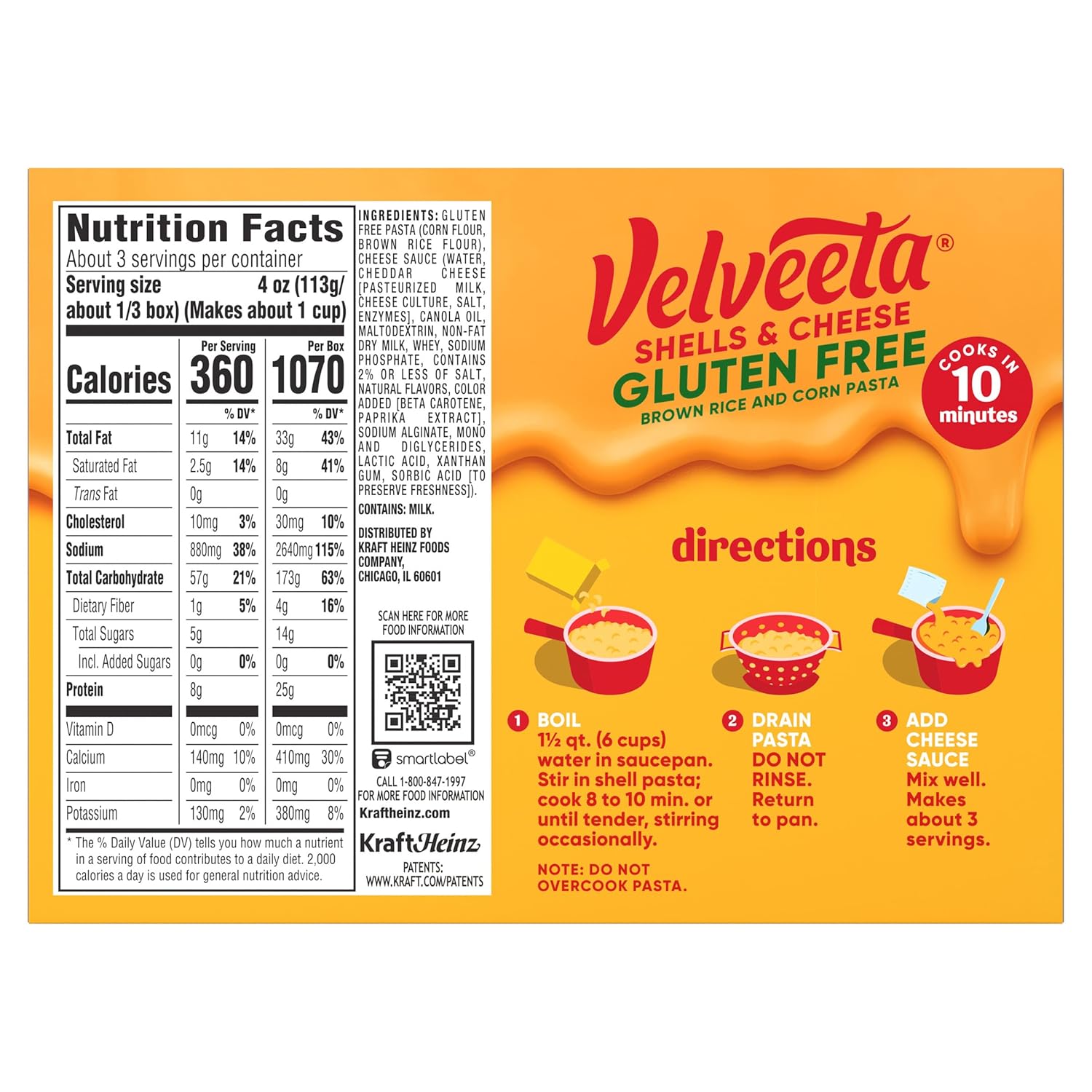 Velveeta Gluten Free Shells & Cheese, Fast Office Lunch for Gluten Restricted Professionals, 12 oz Box