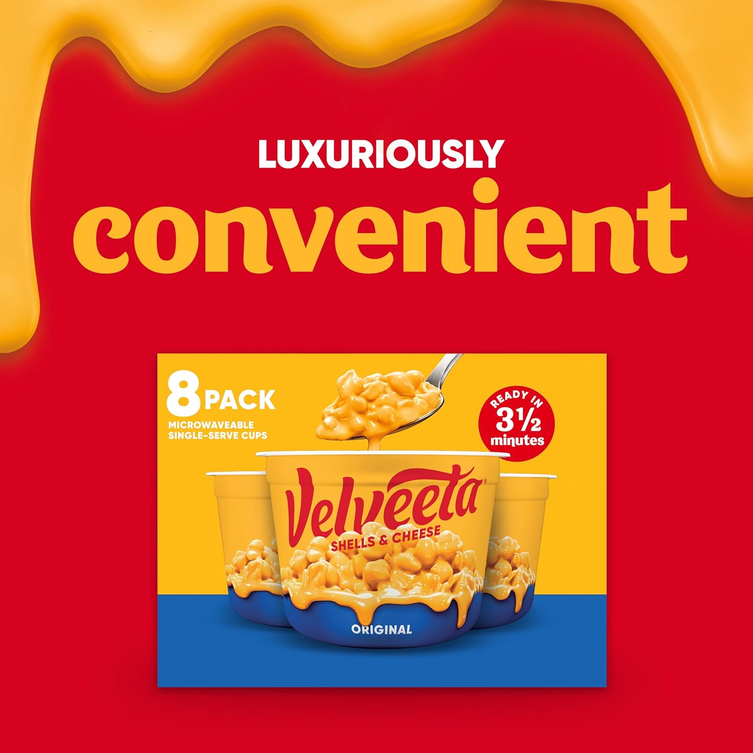 Velveeta Shells & Cheese Original Microwaveable Cup – Nostalgic College Care Package Pasta, 8 ct Gift Box