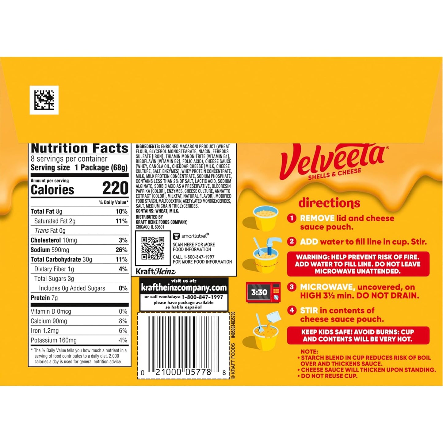 Velveeta Shells & Cheese Original Microwaveable Cup – Nostalgic College Care Package Pasta, 8 ct Gift Box