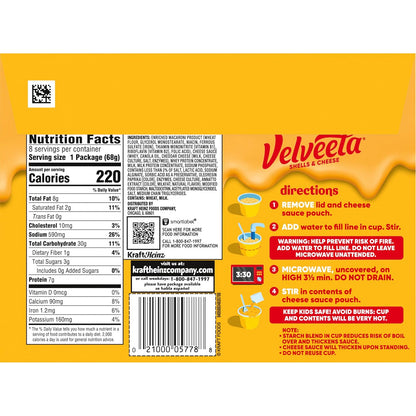 Velveeta Shells & Cheese Original Microwaveable Cup – Nostalgic College Care Package Pasta, 8 ct Gift Box