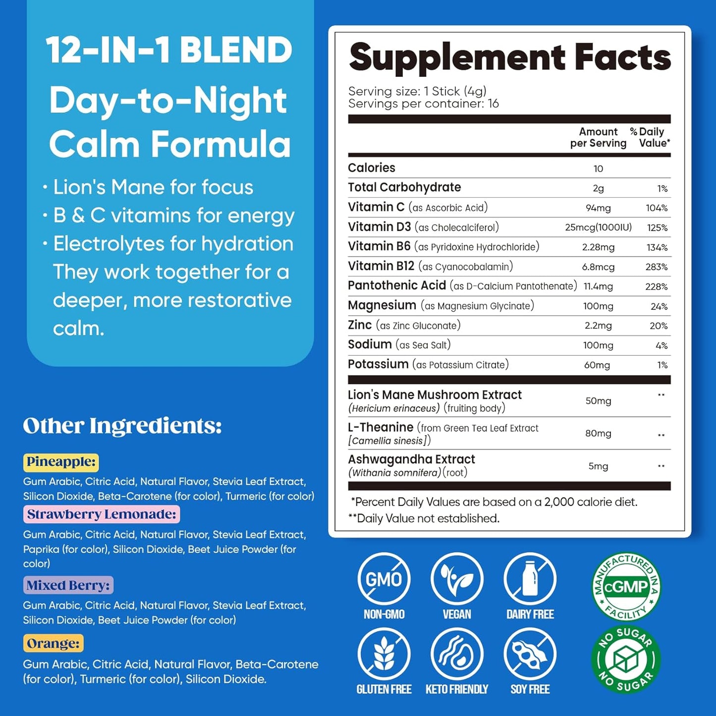 Venture Pal Calm Drink Mix – Bedtime Mindfulness Drink for Deep Relaxation, 12-in-1 Adaptogen Sleep Formula
