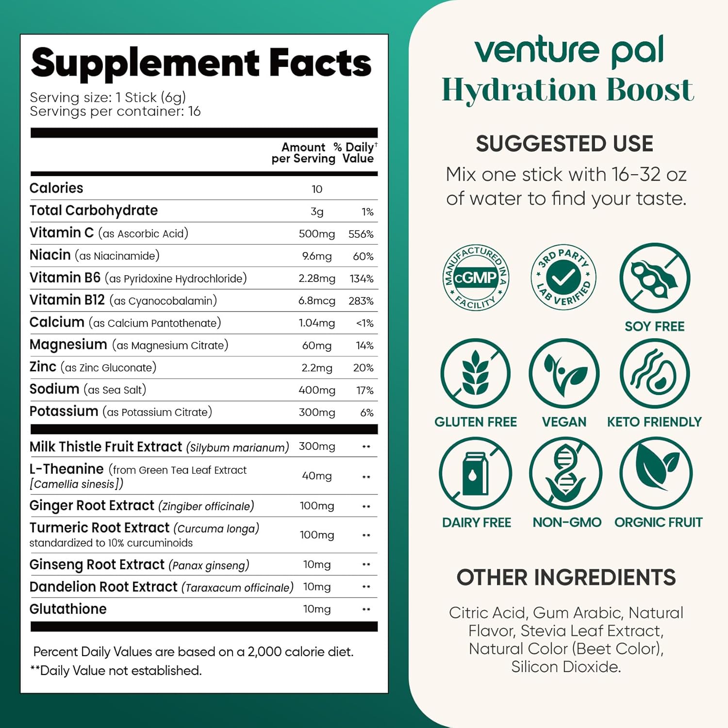 Venture Pal Electrolyte + Liver Support Powder – Calm Focus Hydration for Study Sessions