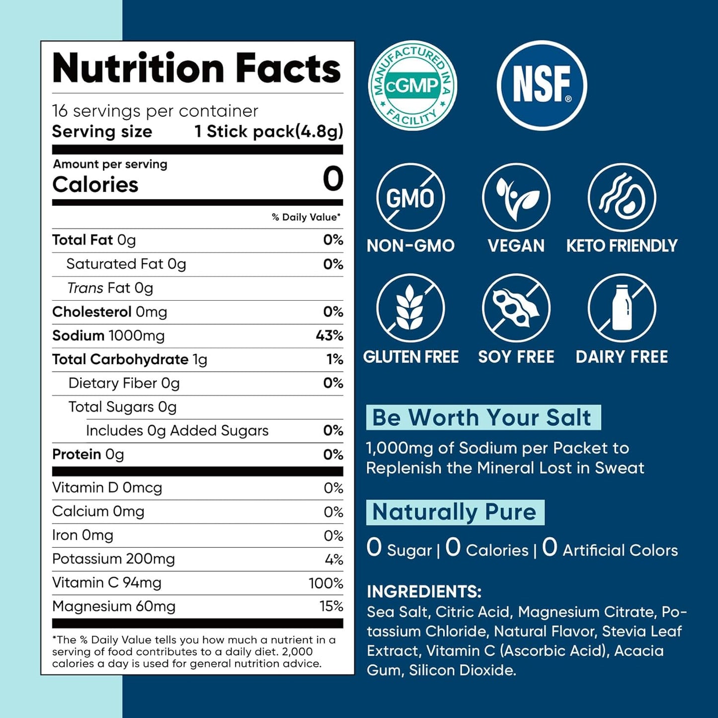 Venture Pal High Sodium Electrolyte Powder Sticks – Daily Hydration Ritual for POTS & Chronic Dehydration Relief, Sugar-Free 16-Count