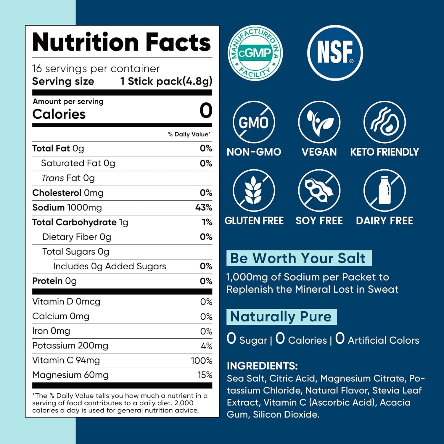 Venture Pal High Sodium Electrolyte Powder Sticks – Daily Hydration Ritual for POTS & Chronic Dehydration Relief, Sugar-Free 16-Count