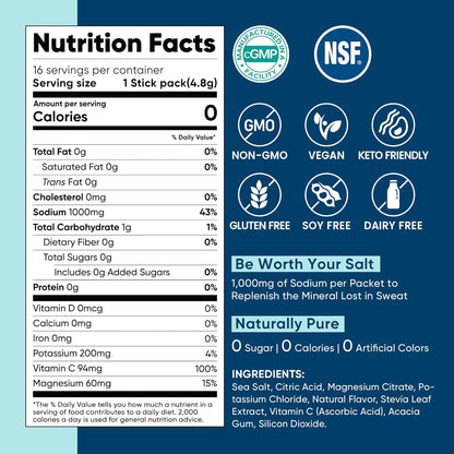 Venture Pal High Sodium Electrolyte Powder Sticks – Daily Hydration Ritual for POTS & Chronic Dehydration Relief, Sugar-Free 16-Count
