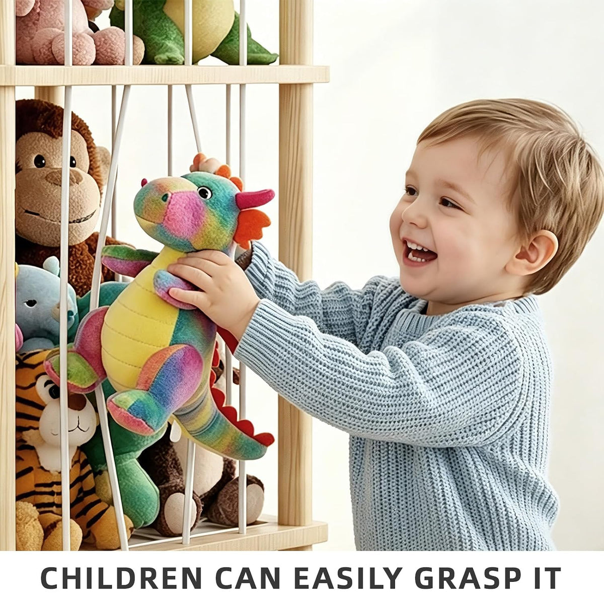 Vertical Stuffed Animal Organizer – Open-Air Plush Display for Cozy Bedroom Reading Corners and Decor