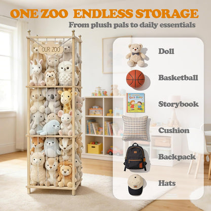 Vertical Stuffed Animal Organizer – Open-Air Plush Display for Cozy Bedroom Reading Corners and Decor