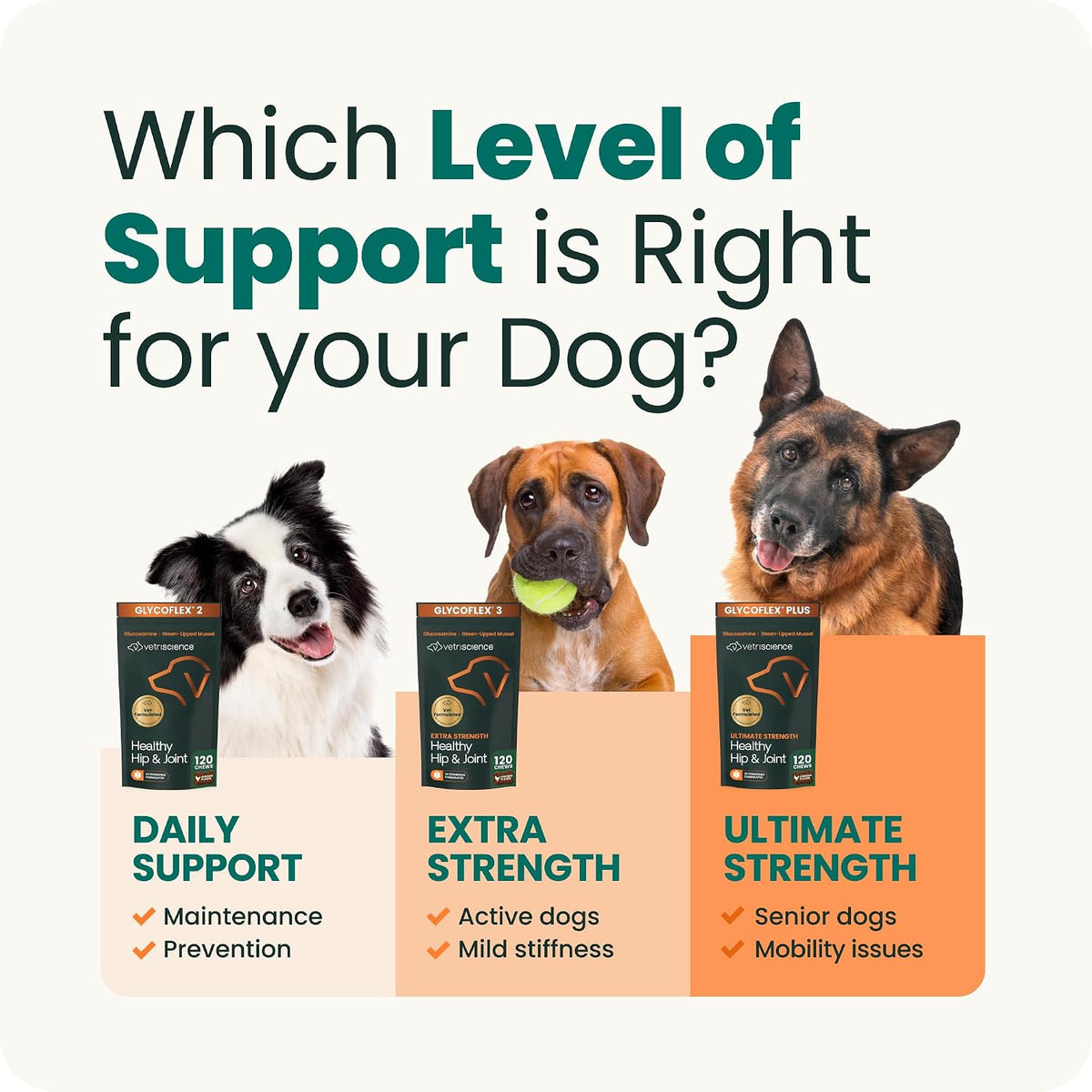 VetriScience Extra Strength Healthy Hip & Joint Chews – Travel-Friendly Joint Support for Working & Sporting Dogs