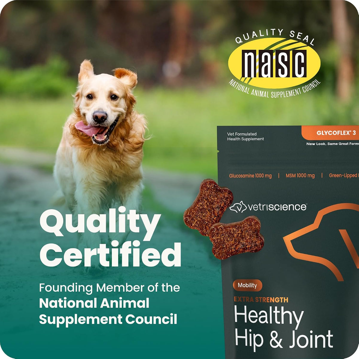 VetriScience Extra Strength Healthy Hip & Joint Chews – Travel-Friendly Joint Support for Working & Sporting Dogs