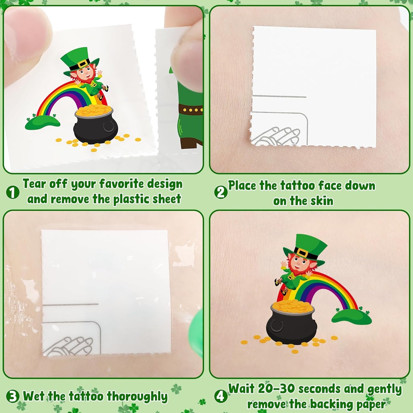 vibrant green irish-themed designs featuring clovers, horseshoes, and trucks