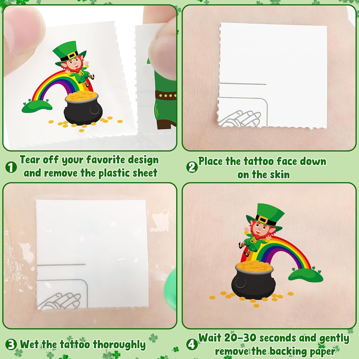 vibrant green irish-themed designs featuring clovers, horseshoes, and trucks