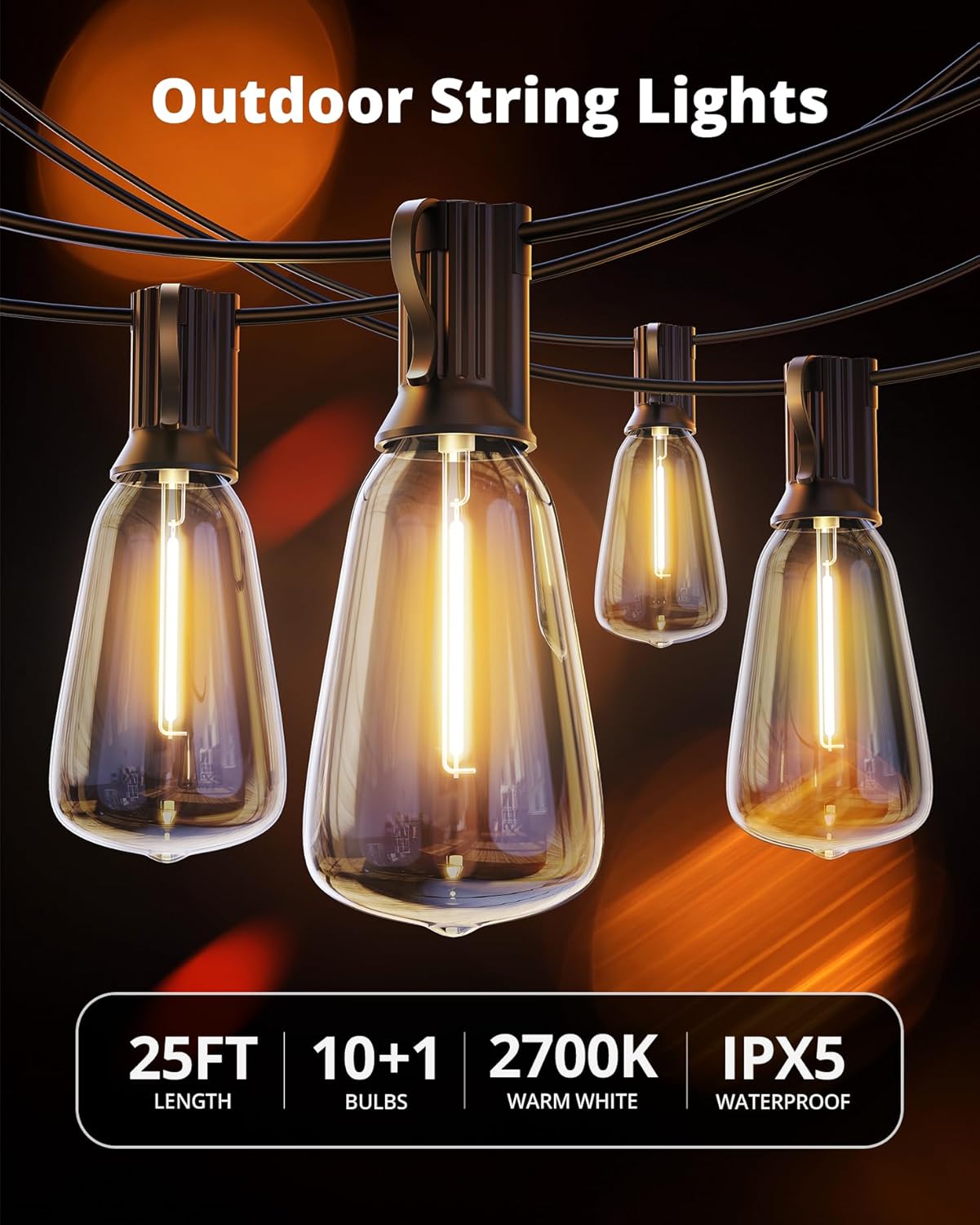VIPAR Patio String Lights – Thoughtful Housewarming Gift with Vintage ST38 Edison Bulbs for New Homeowners