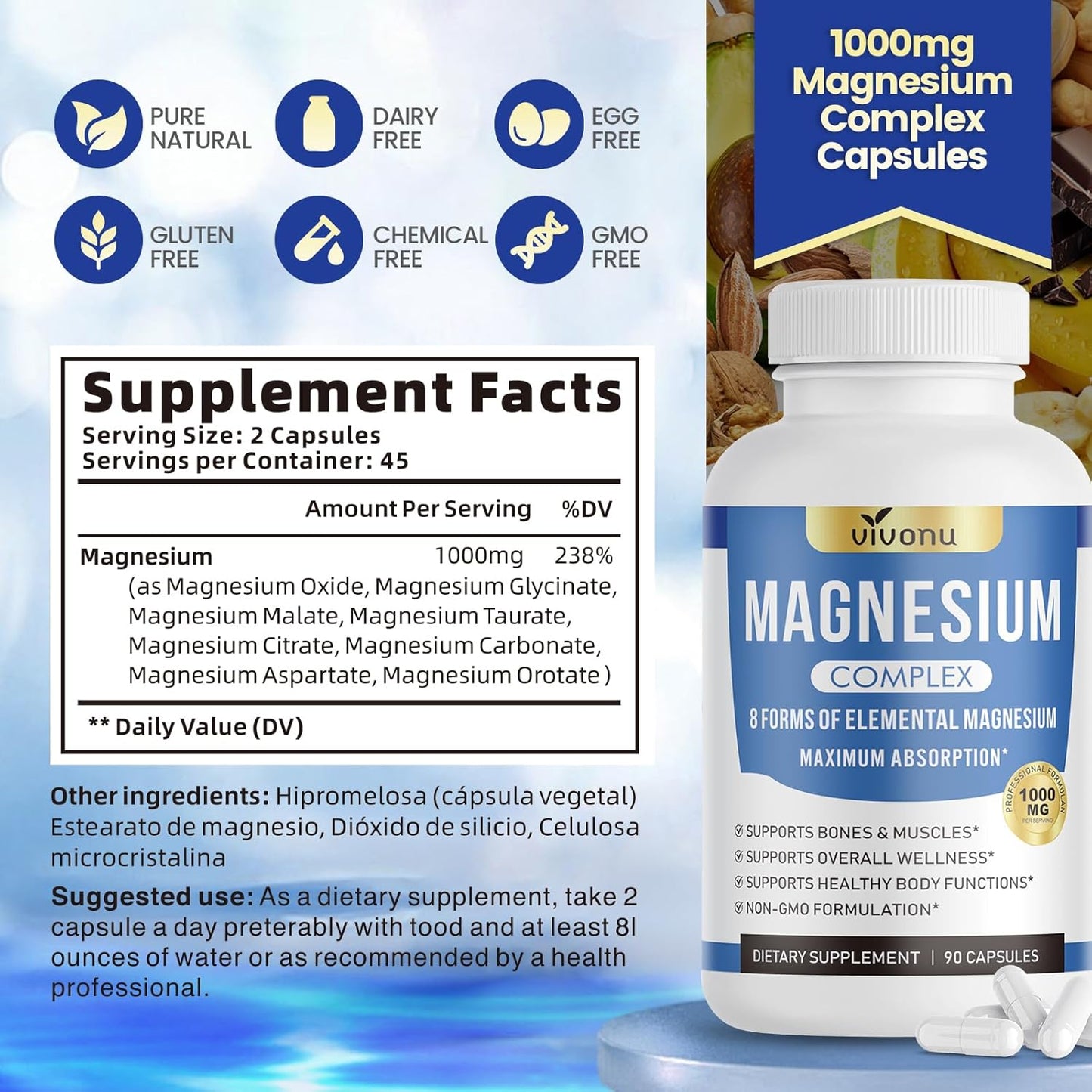 VitaRoot Magnesium Complex 1000mg – Home Office Energy & Focus Stack, 90 ct