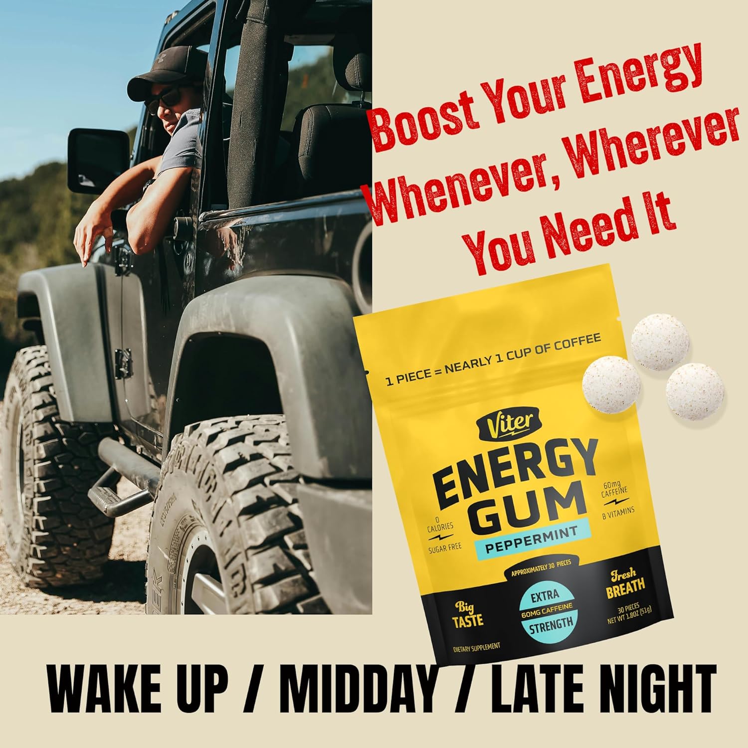 Viter Energy Caffeine Chewing Gum – Practical Stocking Stuffer for Coffee Lovers and Busy Professionals