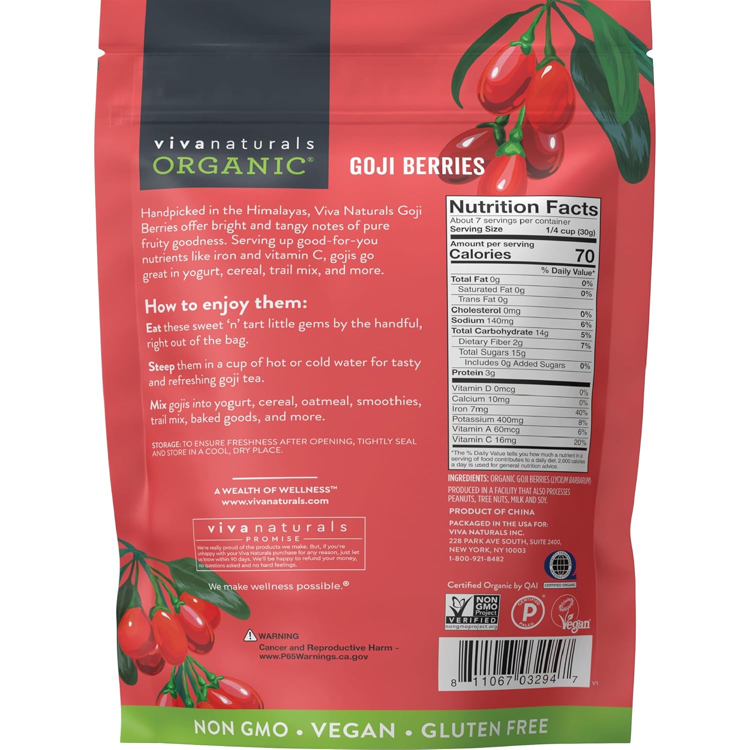 Viva Naturals Dried Wolfberries – Clean-Label Superfood for Minimalist Meal Prep and Capsule-Free Supplementing, 16 oz
