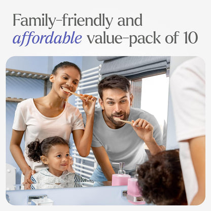VIVAGO Natural Wooden Toothbrushes – Kid-Friendly Shared Bathroom Set, BPA Free Medium Bristle 10 Pack