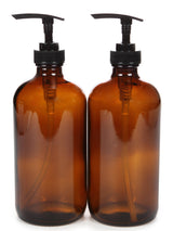 Vivaplex 16 oz Amber Glass Pump Bottles, Minimalist Refillable Dispensers for Clean Bathroom Counter, 2 Pack