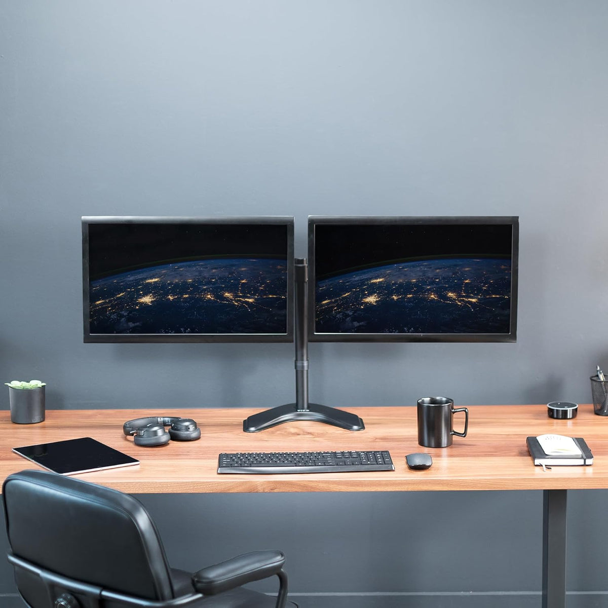 VIVO STAND-V002F Dual LED LCD Free-Standing Riser with Detachable Cable Clips for a Tidy Cable-Free Desk, Holds Two Monitors up to 27 Inch