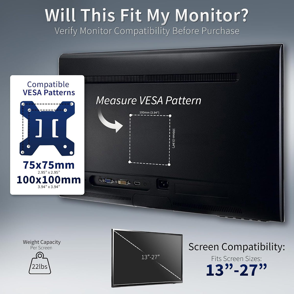 VIVO STAND-V002F Dual LED LCD Free-Standing Riser with Detachable Cable Clips for a Tidy Cable-Free Desk, Holds Two Monitors up to 27 Inch