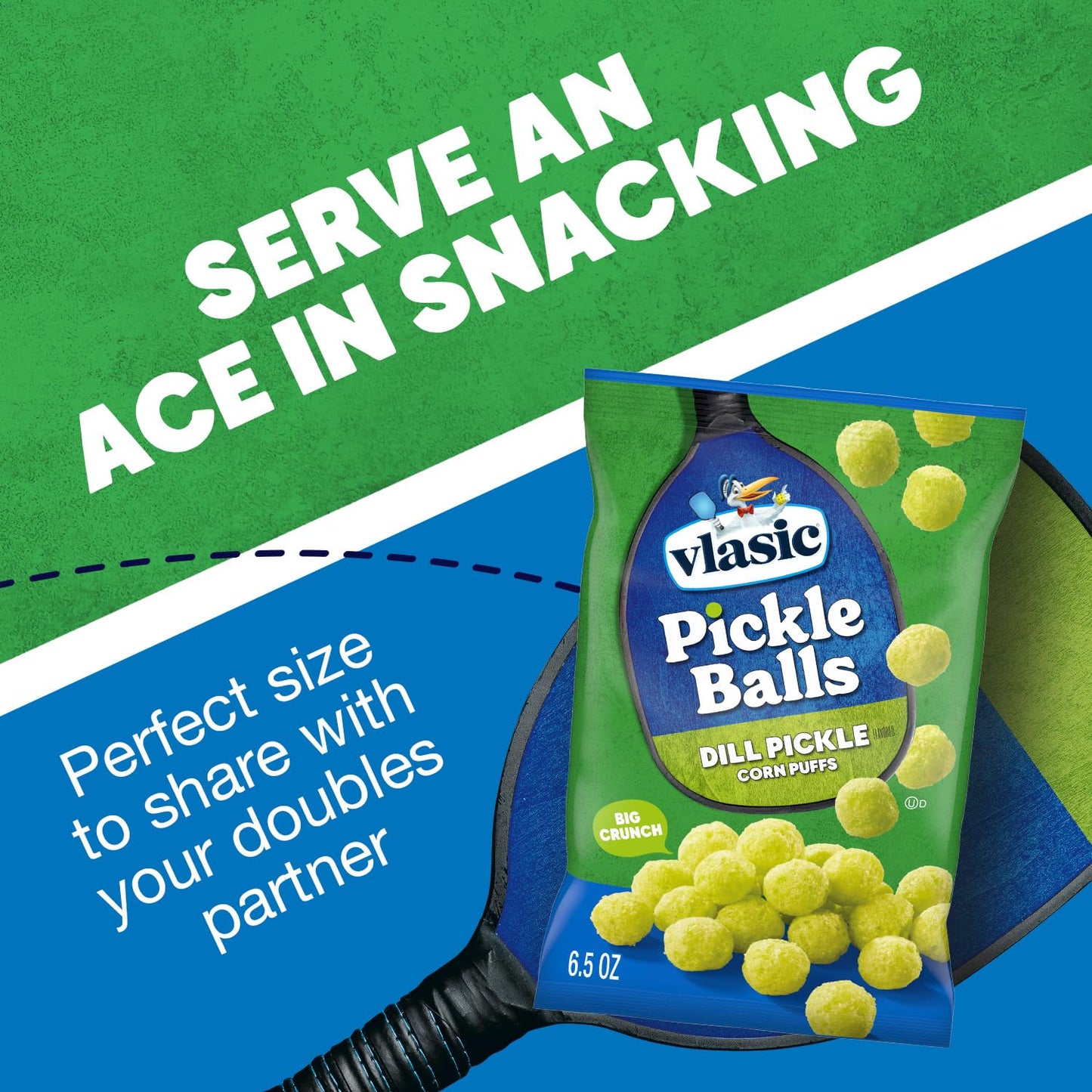 Vlasic Pickle Balls Dill Pickle Flavored Corn Puffs 6.5 oz – Crunchy Grab-and-Go Snack for Picnics and Park Days