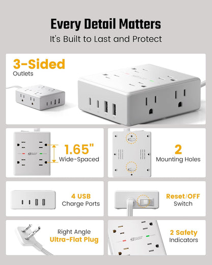 VoltaHub Desktop Hub – Father’s Day Gift for the Gadget Dad, Wall-Mountable Power Tower with Flat Plug