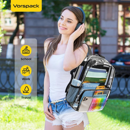 Vorspack Clear Backpack – Music Festival Tote with Mesh Bottle Pockets, Water-Resistant PVC