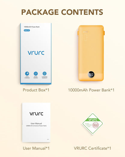 VRURC 10000mAh Power Bank with LED Display, Multi-Device Charger for Professionals Juggling Phone and Earbuds