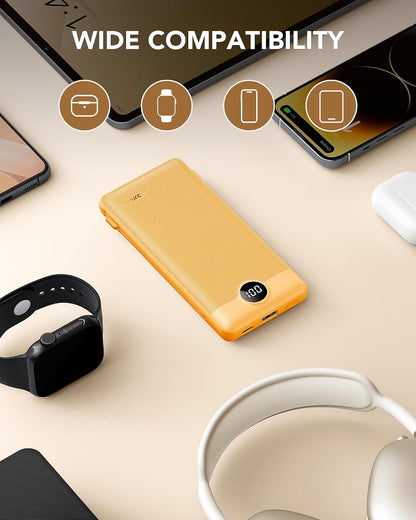 VRURC 10000mAh Power Bank with LED Display, Multi-Device Charger for Professionals Juggling Phone and Earbuds