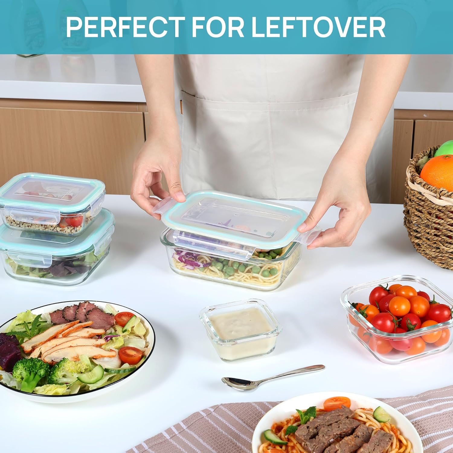 Vtopmart 8 Pack Airtight Glass Meal Prep Containers with Locking Lids – RV and Road Trip Food Storage Set for Adventurers