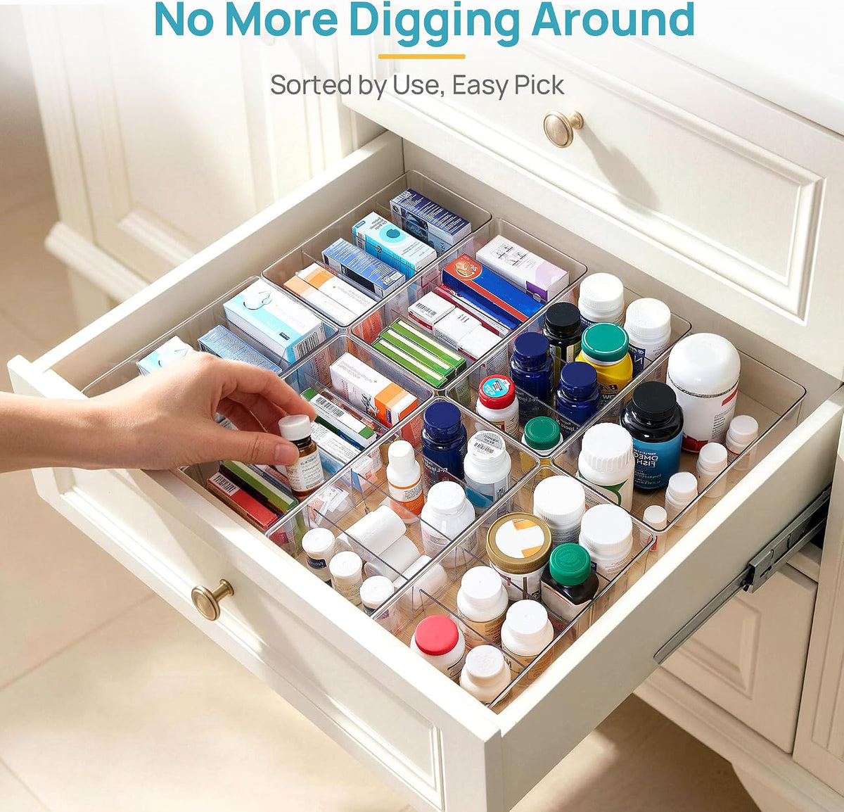Vtopmart Clear Acrylic Style Packet Organizer Bins for Cozy Pantry Decor, 4 Compartment Food Storage Organizer