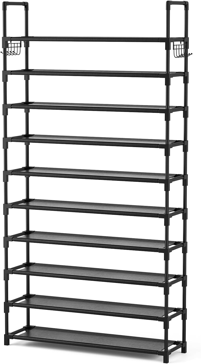VTRIN Wide 10 Tier Shoe Rack with Handrails Safe Tall Organizer for Childrens Room and Hallway