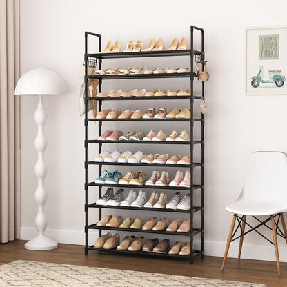 VTRIN Wide 10 Tier Shoe Rack with Handrails Safe Tall Organizer for Childrens Room and Hallway