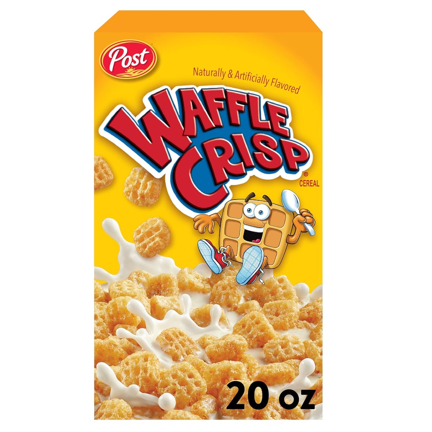 waffle-shaped square cereal pieces mimicking miniature waffles
