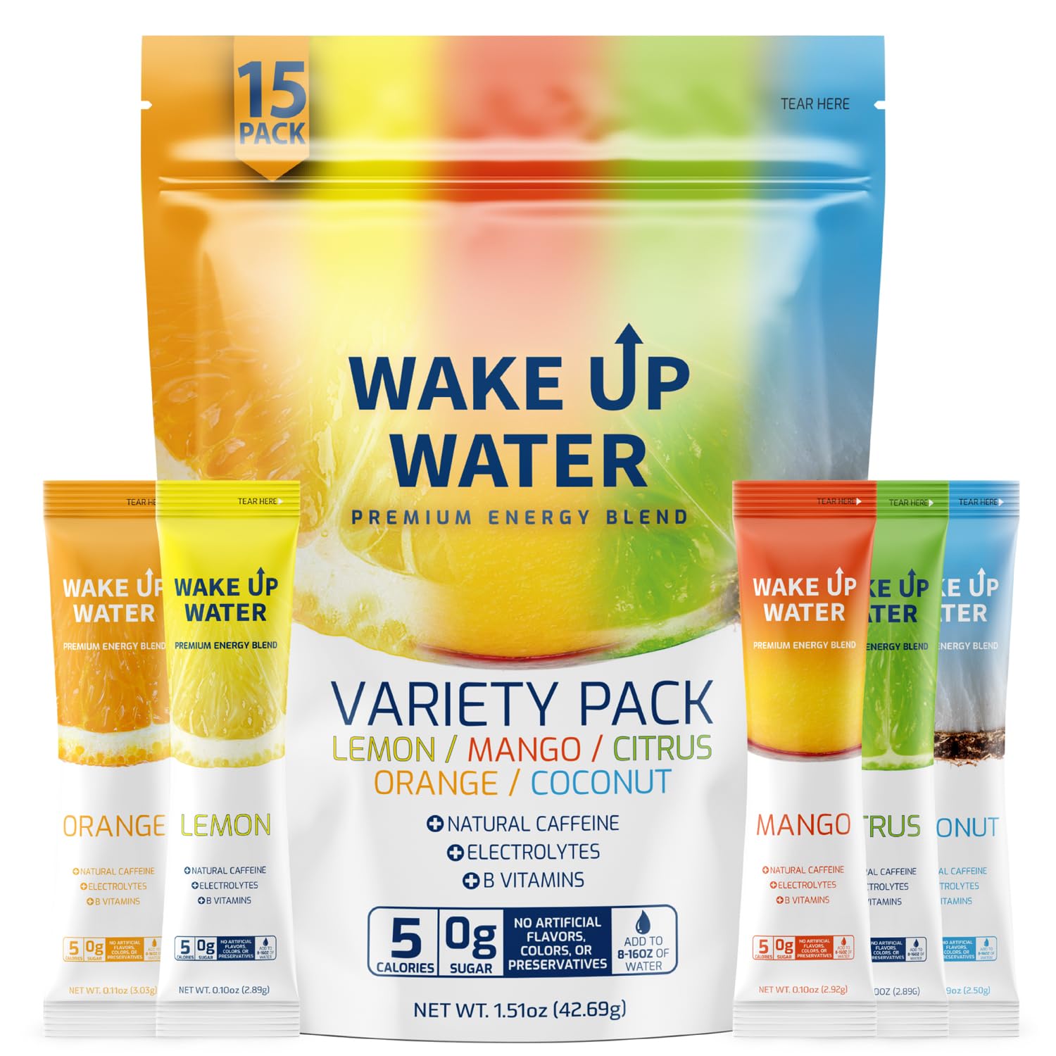 Wake Up Water Energy Drink Mix – Thoughtful Wellness Gift for Health-Conscious Friends and Family, 15 Packets
