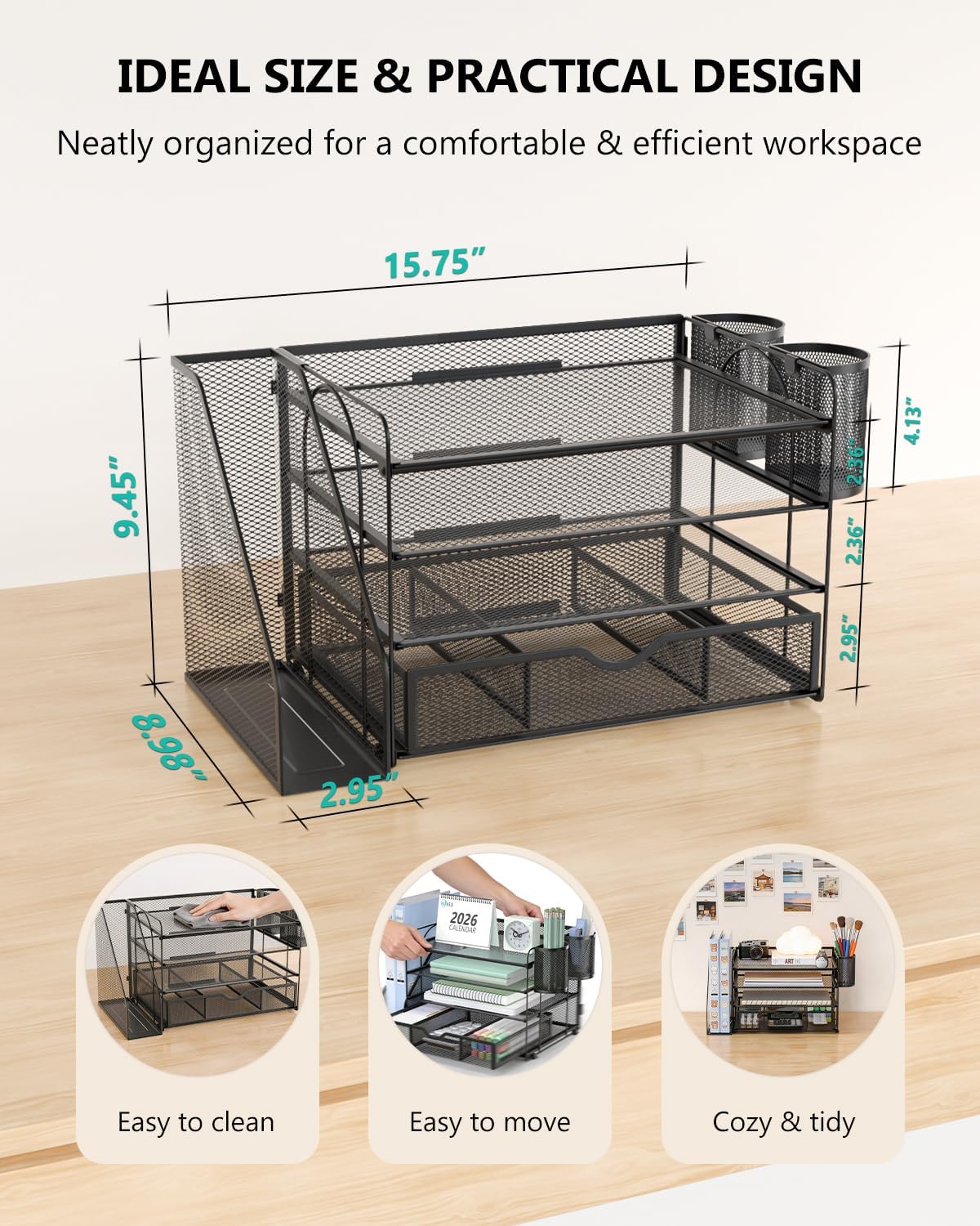 WALI Practical Desk Organizer Gift for Remote Workers, 4 Tier Letter Tray with Drawer as a Thoughtful Back-to-School or Housewarming Present