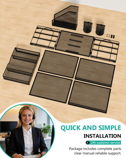 WALI Practical Desk Organizer Gift for Remote Workers, 4 Tier Letter Tray with Drawer as a Thoughtful Back-to-School or Housewarming Present