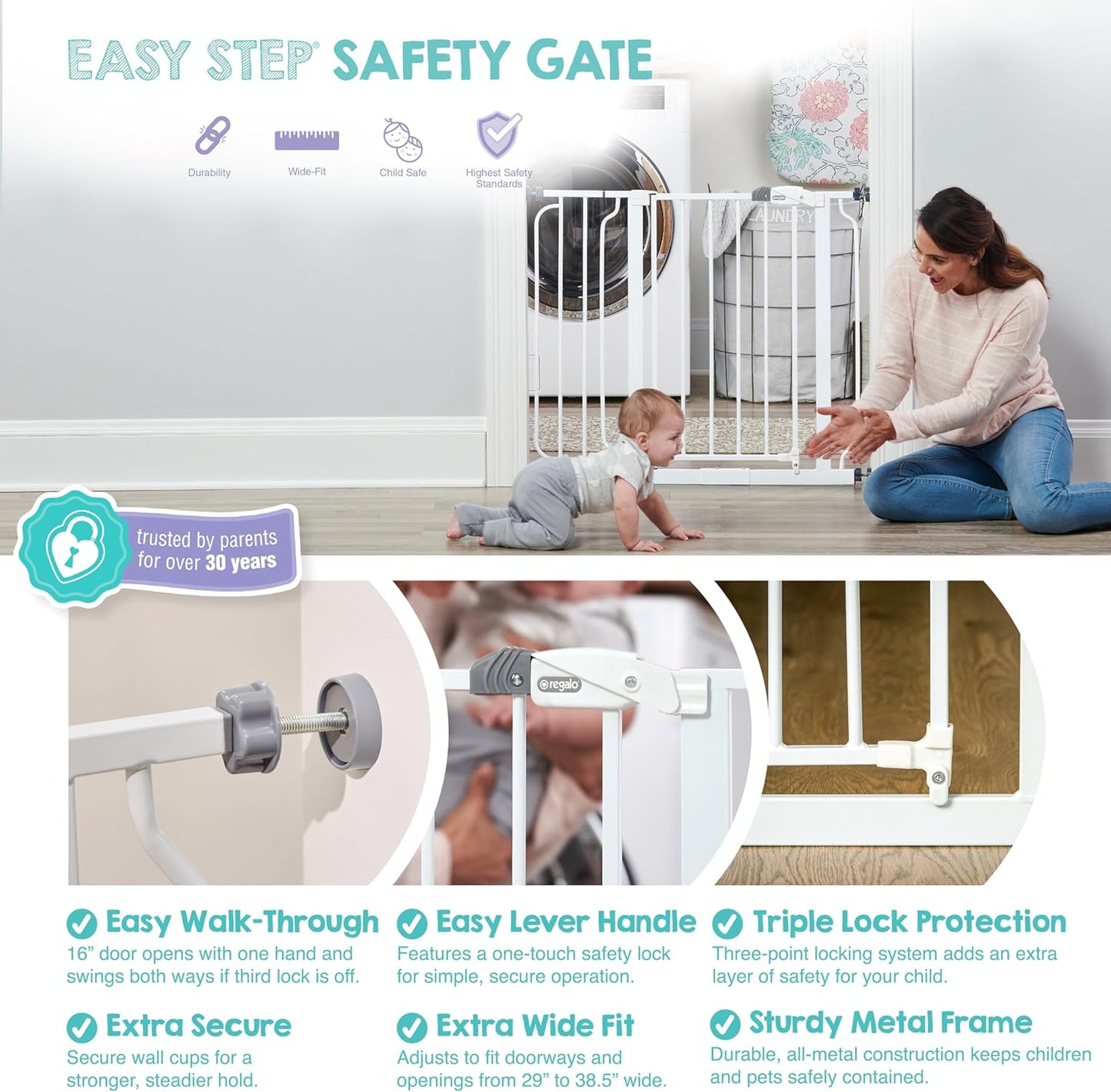 walk-through gate door with one-hand safety locking latch