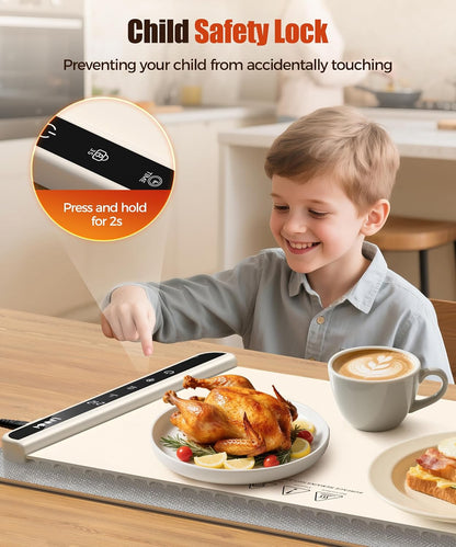 Warming Mat for Food – Versatile Kitchen Counter and Buffet Warmer in Off White, Dark Blue, or Dark Grey