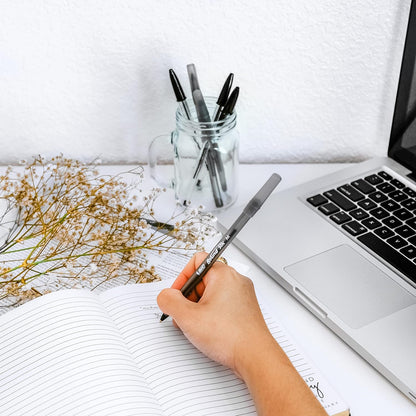 water-resistant, ambidextrous stick design compatible with standard school and office use