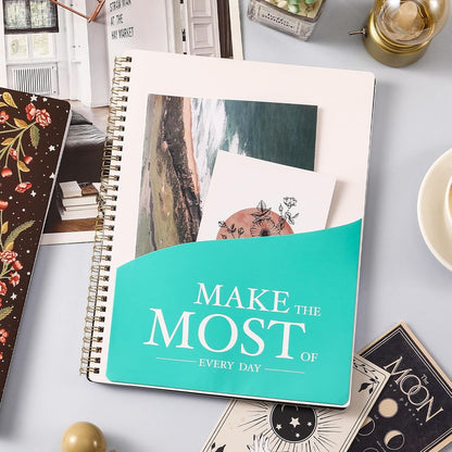 water-resistant soft cover with floral pattern and hot-stamped positive affirmations