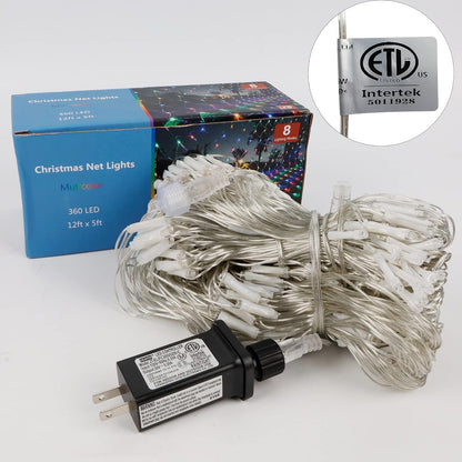 WATERGLIDE Outdoor Christmas Net Lights 12ft x 5ft 360 LED 8-Mode Mesh Holiday Gift for Home Decorators and DIY Enthusiasts