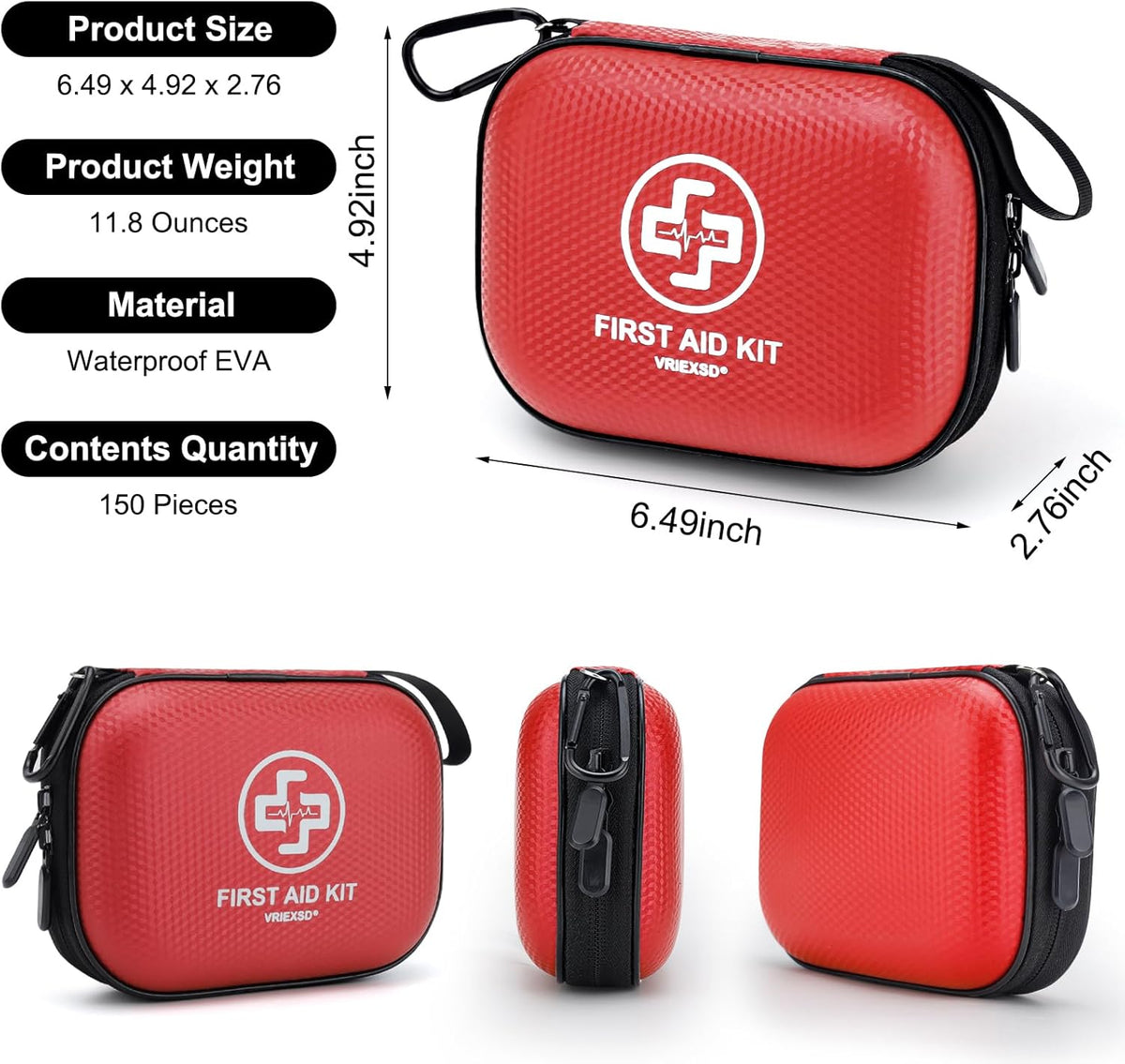 waterproof eva hard-shell case measuring 6.4" x 4.9" x 2.7" with reinforced durability