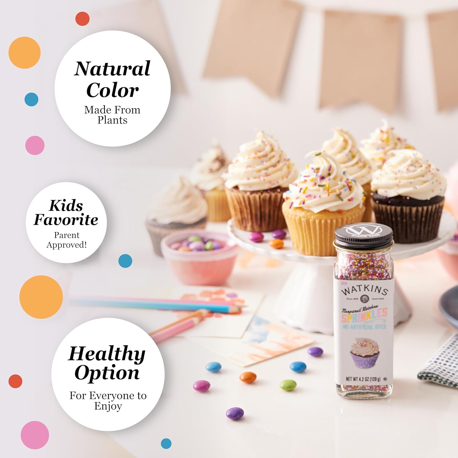Watkins Gourmet Rainbow Nonpareils Sprinkles – Naturally Colored Clean Eating Topping for Gluten Free Baked Goods and Yogurt Parfaits