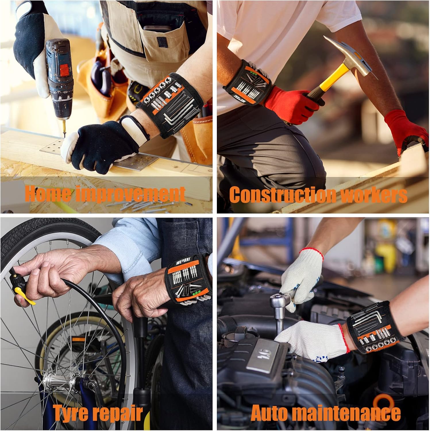WEARXI Magnetic Tool Wristband – Workshop Productivity Upgrade for Electricians, Carpenters, and Mechanics, Holds Drill Bits and Bolts