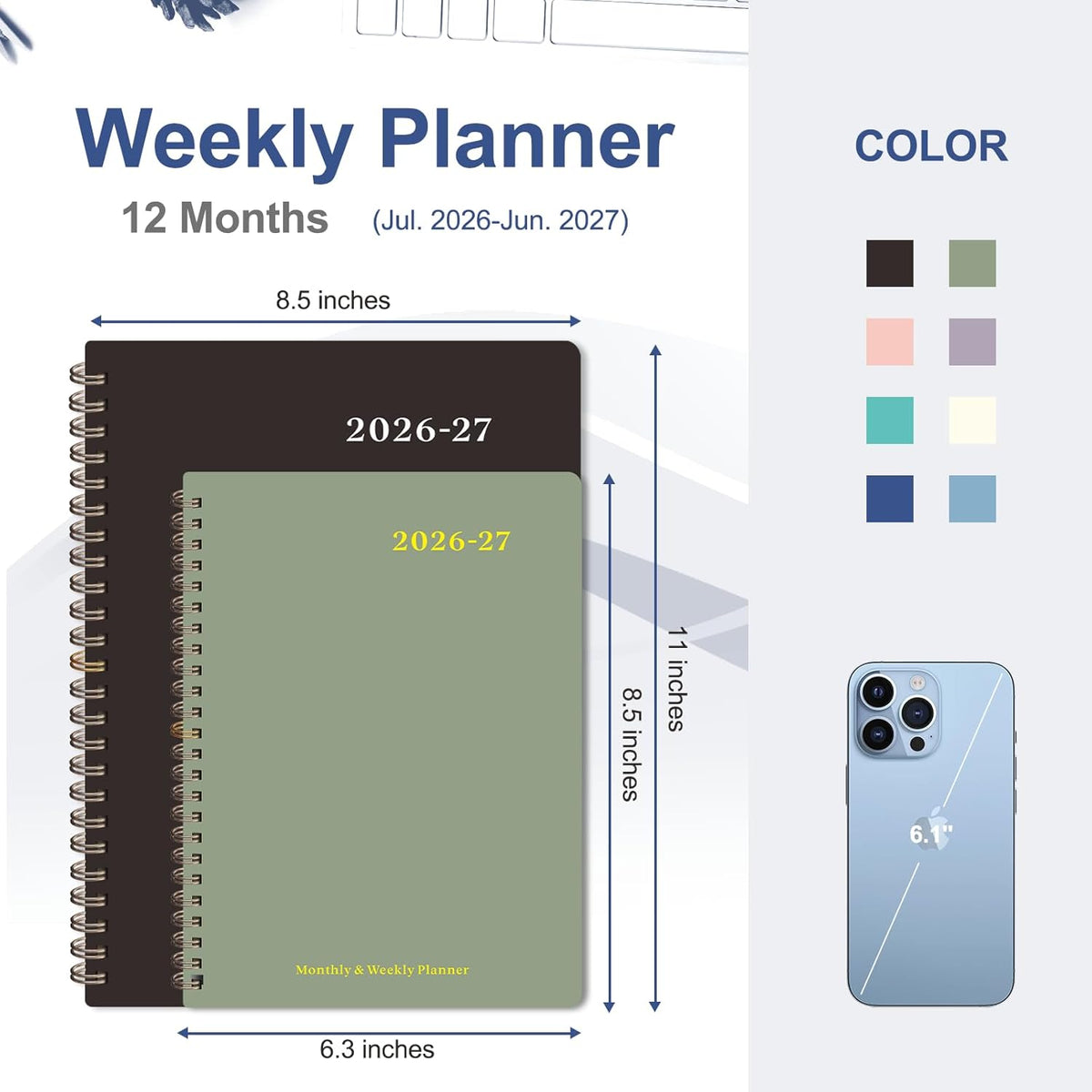 weekly and monthly calendar spreads with ruled daily blocks, holidays, and julian dates