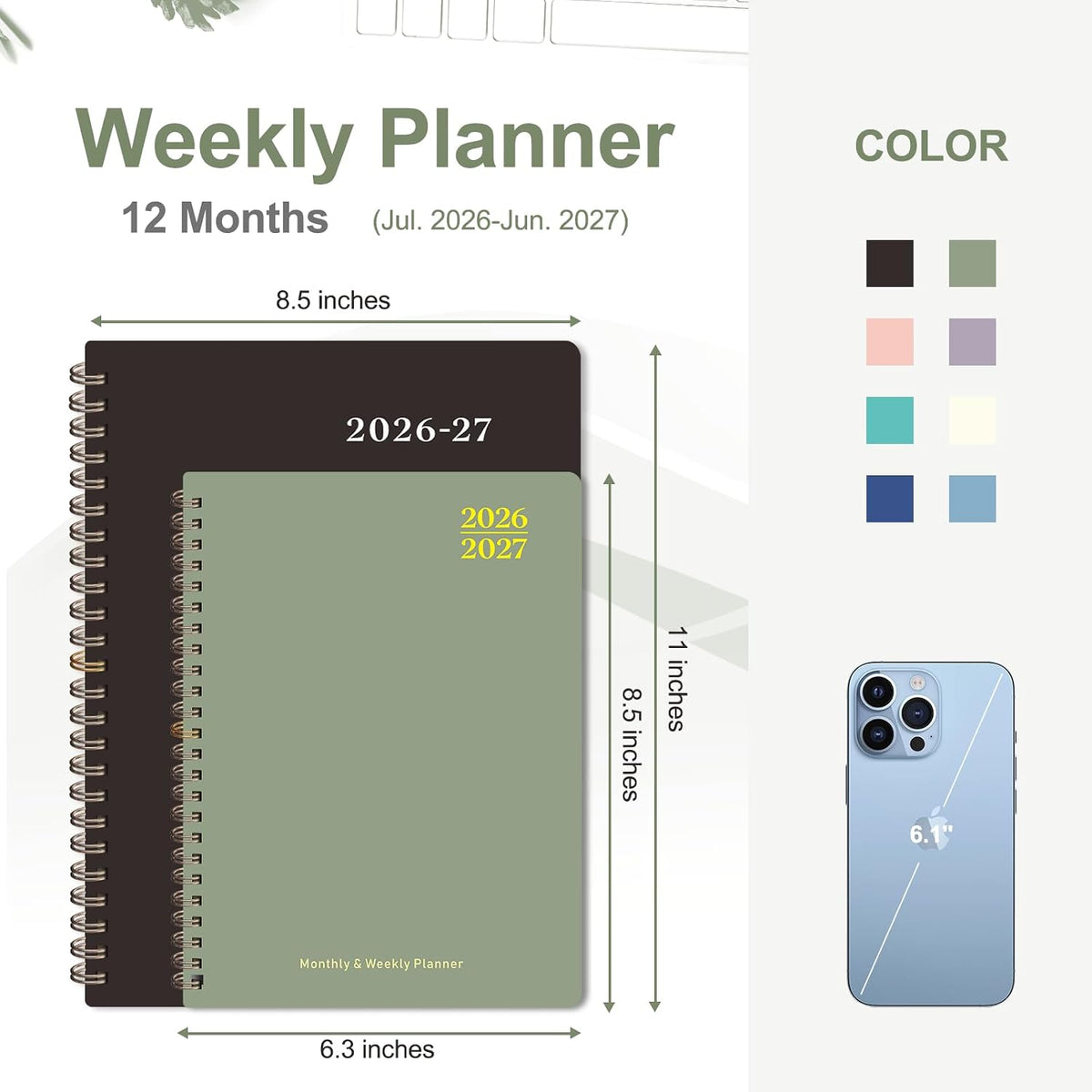 weekly, monthly, and yearly views with ruled daily blocks and julian dates